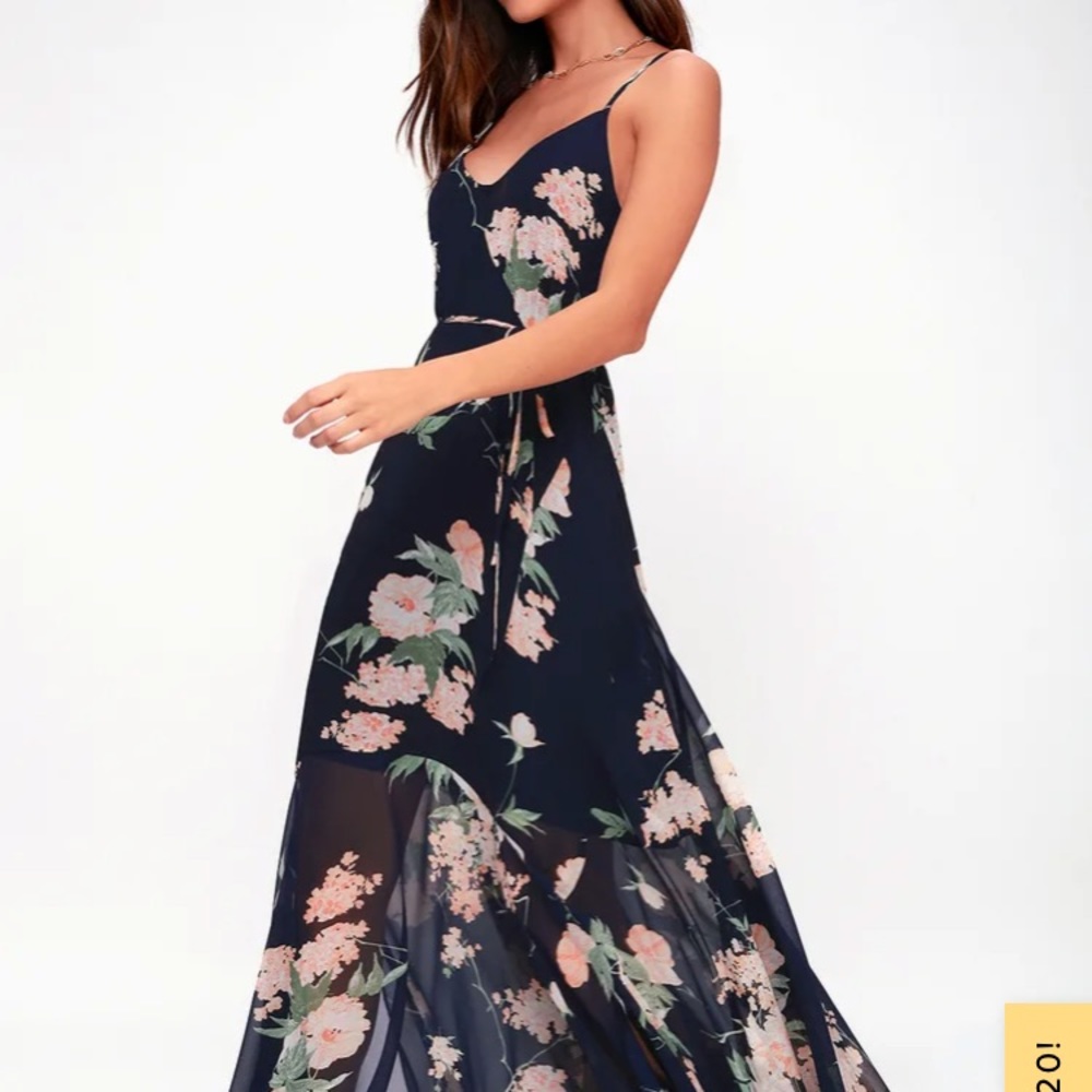 Lulus Navy Blue Floral Print Maxi Dress